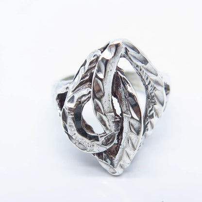 925 Sterling Silver Vintage Modernist Ring Size 4.75