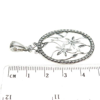 925 Sterling Silver Vintage Flower Oval Frame Pendant