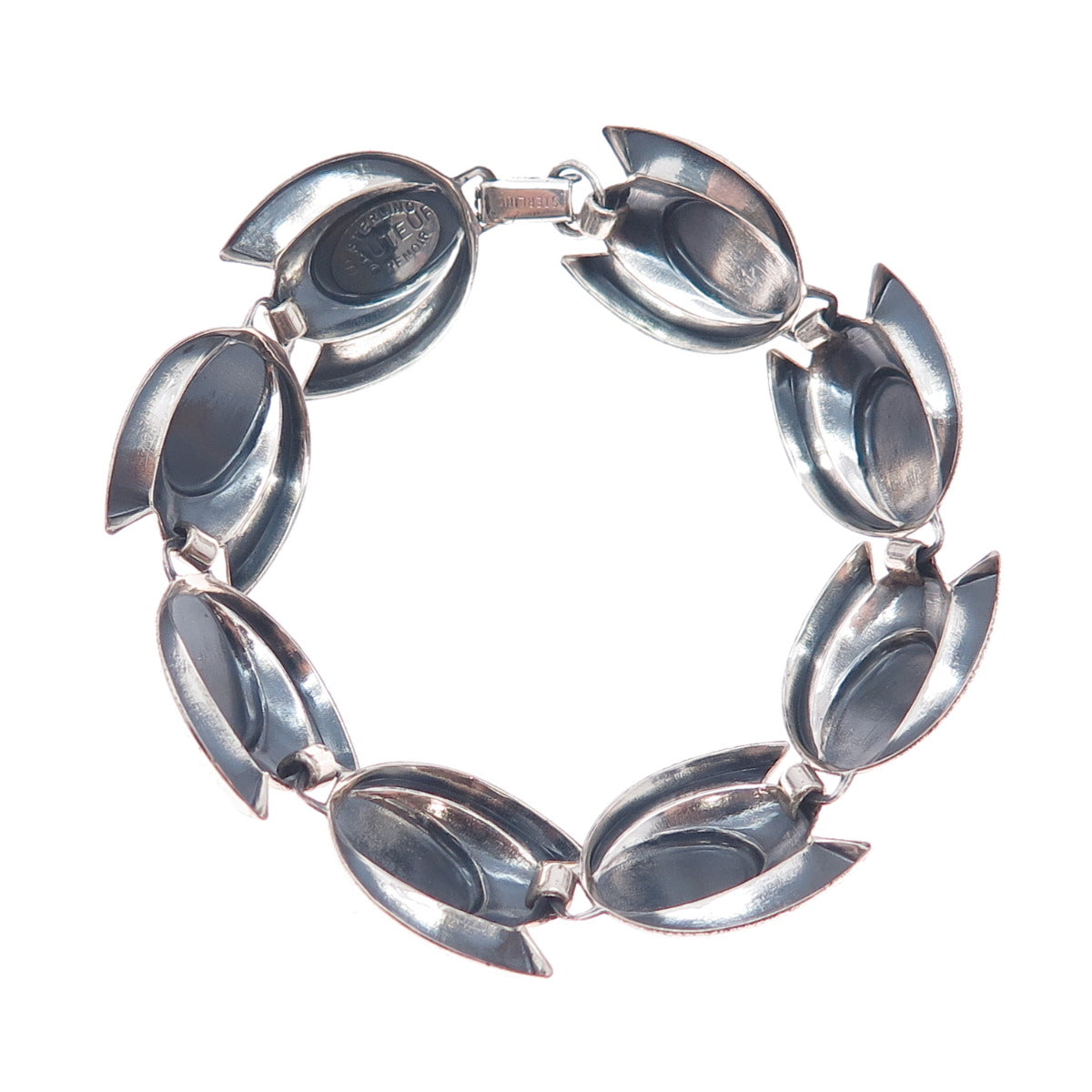 RENOIR SAUTEUR 925 Sterling Vintage Modernist Tulip Flower Link Bracelet 6.75"