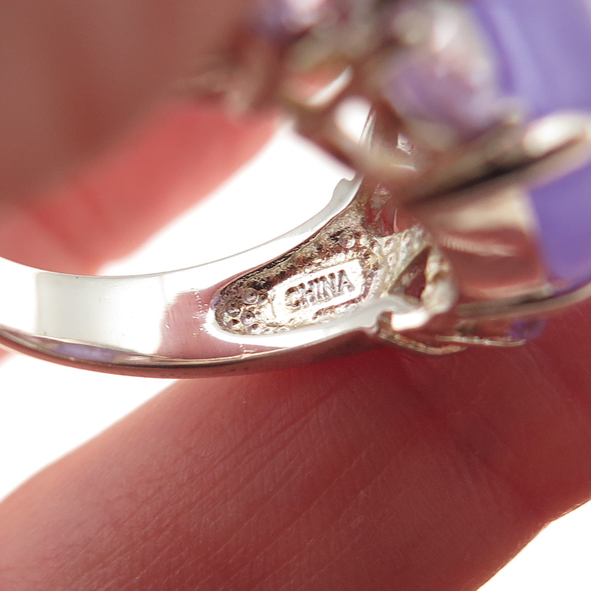 925 Sterling Silver Real Lavender Jade & Amethyst Ring Size 7