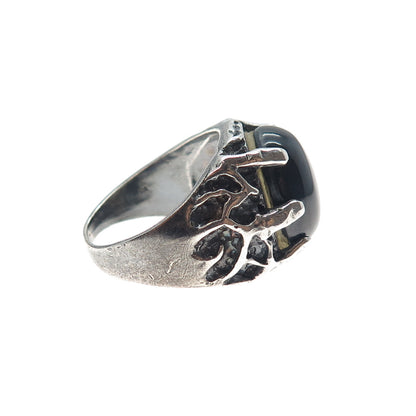 925 Sterling Silver Vintage Real Star Sapphire Modernist Oxidized Ring Size 9.5