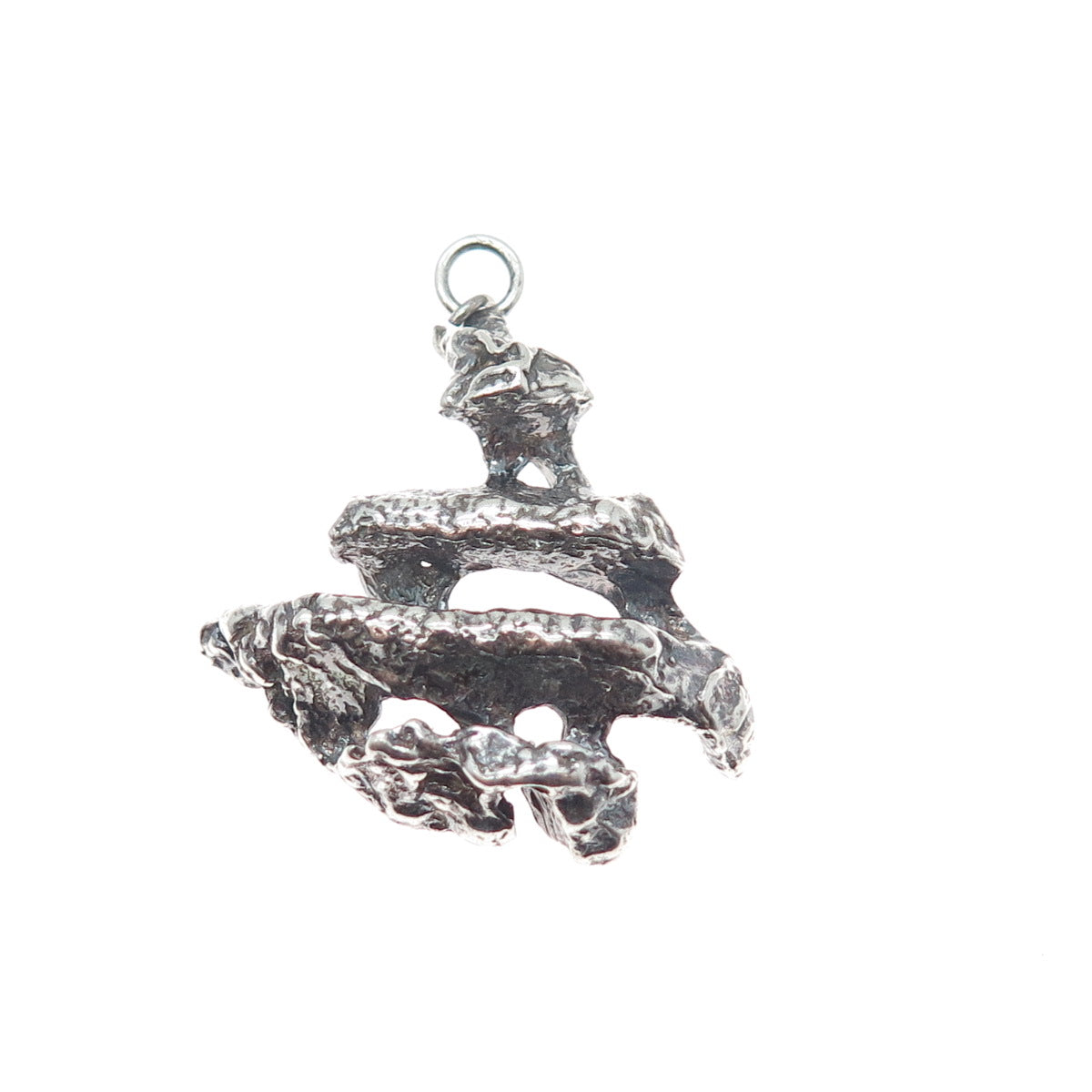 925 Sterling Silver Vintage Modernist Brutalist Oxidized Charm Pendant
