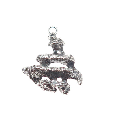 925 Sterling Silver Vintage Modernist Brutalist Oxidized Charm Pendant