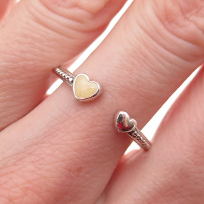 Pandora 925 Sterling Silver Real MOP Heart of Love Adjustable Ring Size 8.75