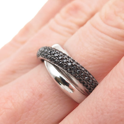925 Sterling Silver Real Round-Cut Black Spinel Crisscross Ring Size 6.25