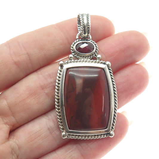 WHITNEY KELLY 925 Sterling Silver Vintage Real Red Jasper & Tourmaline Pendant