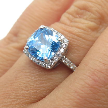 925 Sterling Silver White & Blue C Z Ring Size 5.25