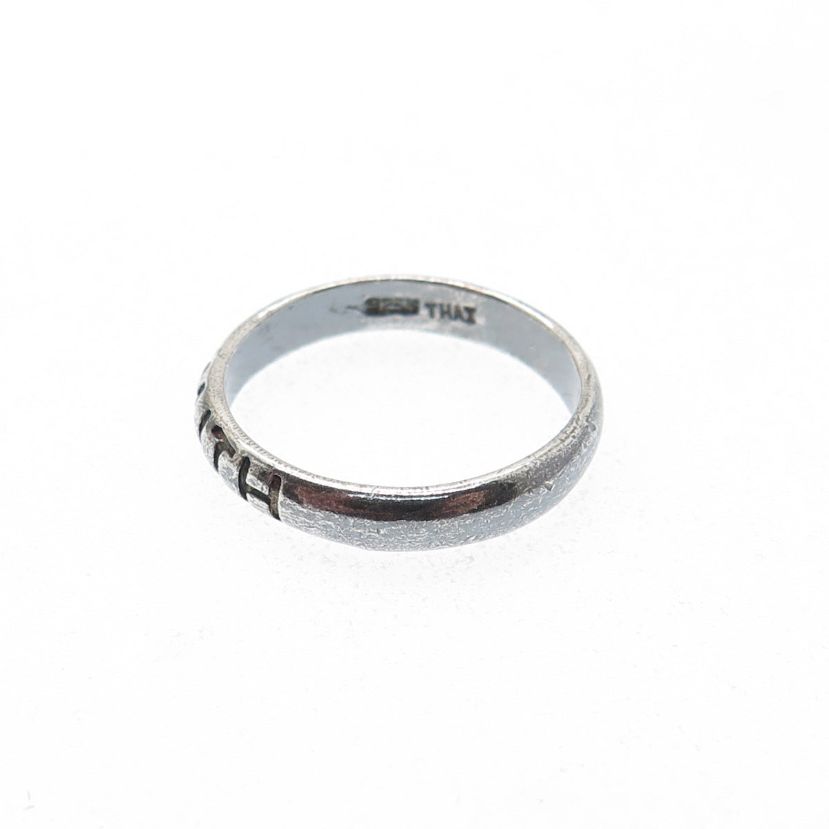 KEN CRAFTS 925 Sterling Silver Vintage Faith Oxidized Band Ring Size 7.75