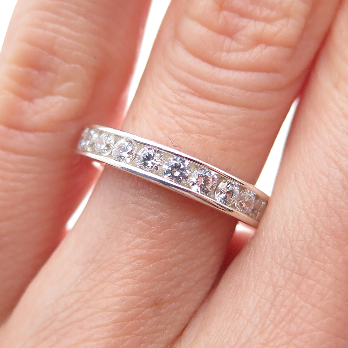 925 Sterling Silver Round-Cut C Z Half Eternity Band Ring Size 5