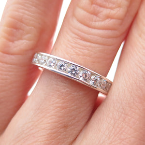 925 Sterling Silver Round-Cut C Z Half Eternity Band Ring Size 5