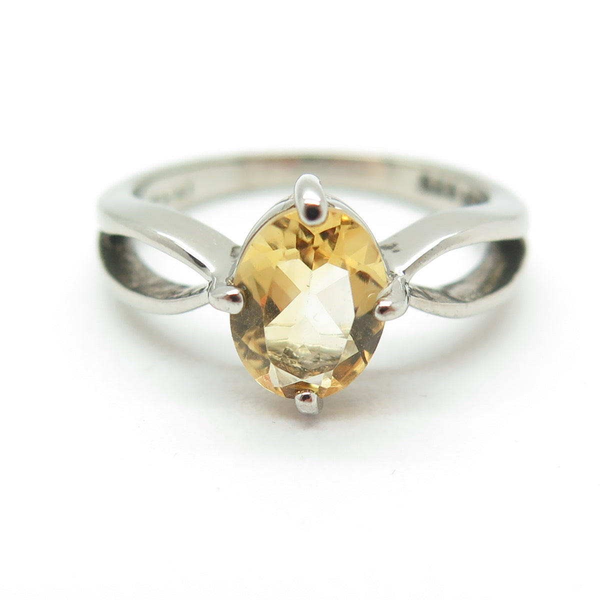 925 Sterling Silver Real Oval-Cut Citrine Ring Size 6.25