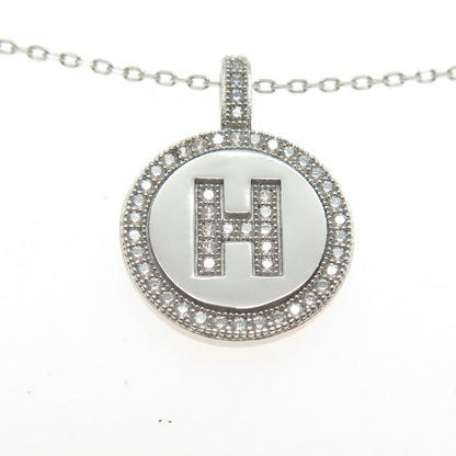 925 Sterling Silver C Z Letter "H" Initial Cable Chain Necklace 18"