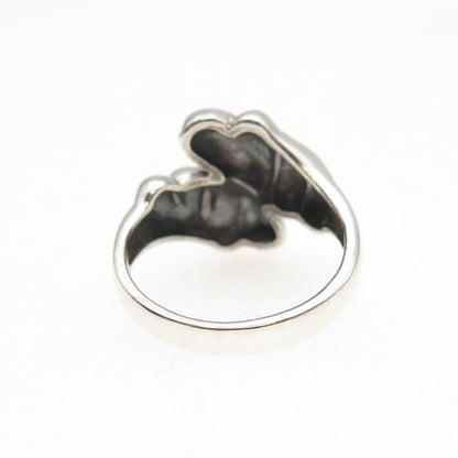 925 Sterling Silver Vintage Modernist Heart Oxidized Bypass Ring Size 5.75