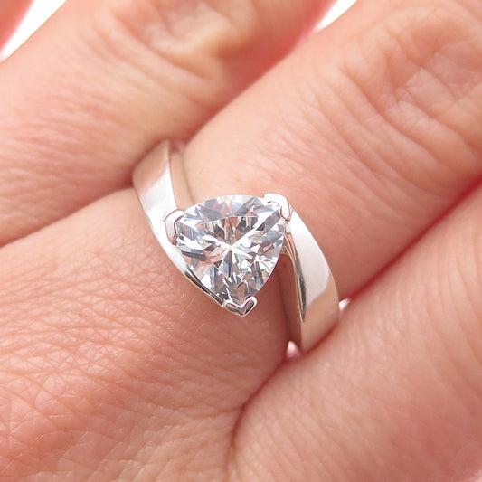 925 Sterling Silver Vintage Triangle-Cut C Z Bypass Ring Size 7.25