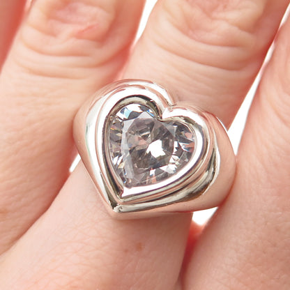 925 Sterling Silver Vintage Heart-Cut C Z Modernist Ring Size 7.25