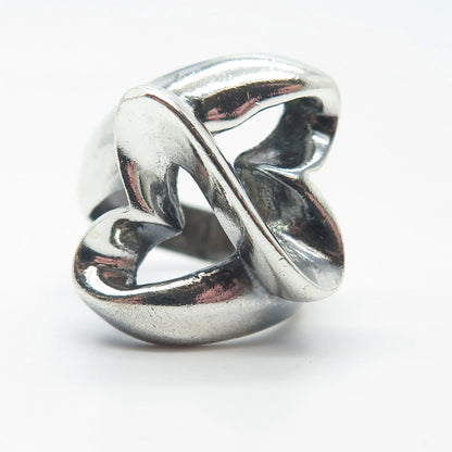 925 Sterling Silver Vintage Mexico Double Heart Ring Size 6.25