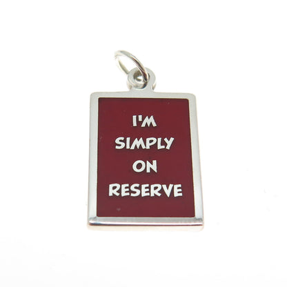 925 Sterling Silver Red Enamel "I'm Simply On Reserve" Minimalist Charm Pendant