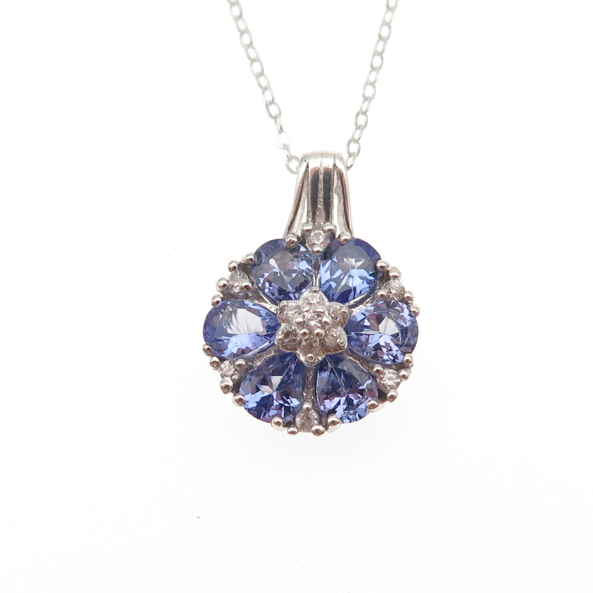 Chuck Clemency 925 Sterling Silver Real Tanzanite White Topaz Chain Necklace 20"