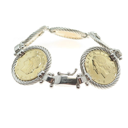 DASAN INC Sterling Vintage Italy "20 Lira 1970 Coin" Magnetic Lock Bracelet 7"