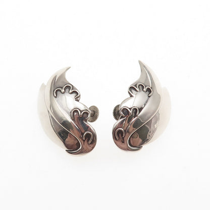 Astri Holthe Sterling Silver Vintage Norway Modernist Floral Screw Back Earrings