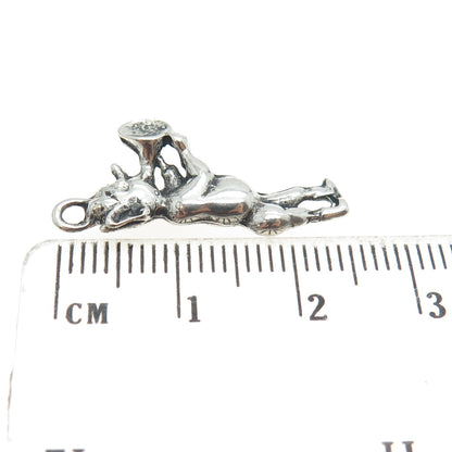 925 Sterling Silver Vintage Cartoon Clarinet Musician Character Charm Pendant