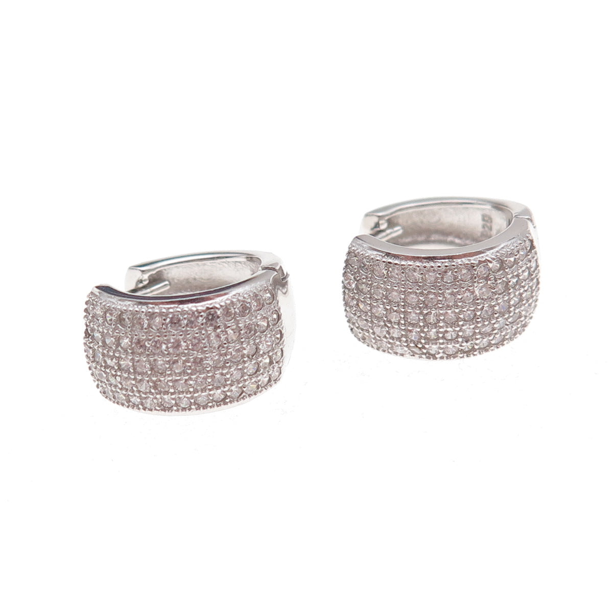 925 Sterling Silver Round-Cut C Z Hoop Earrings