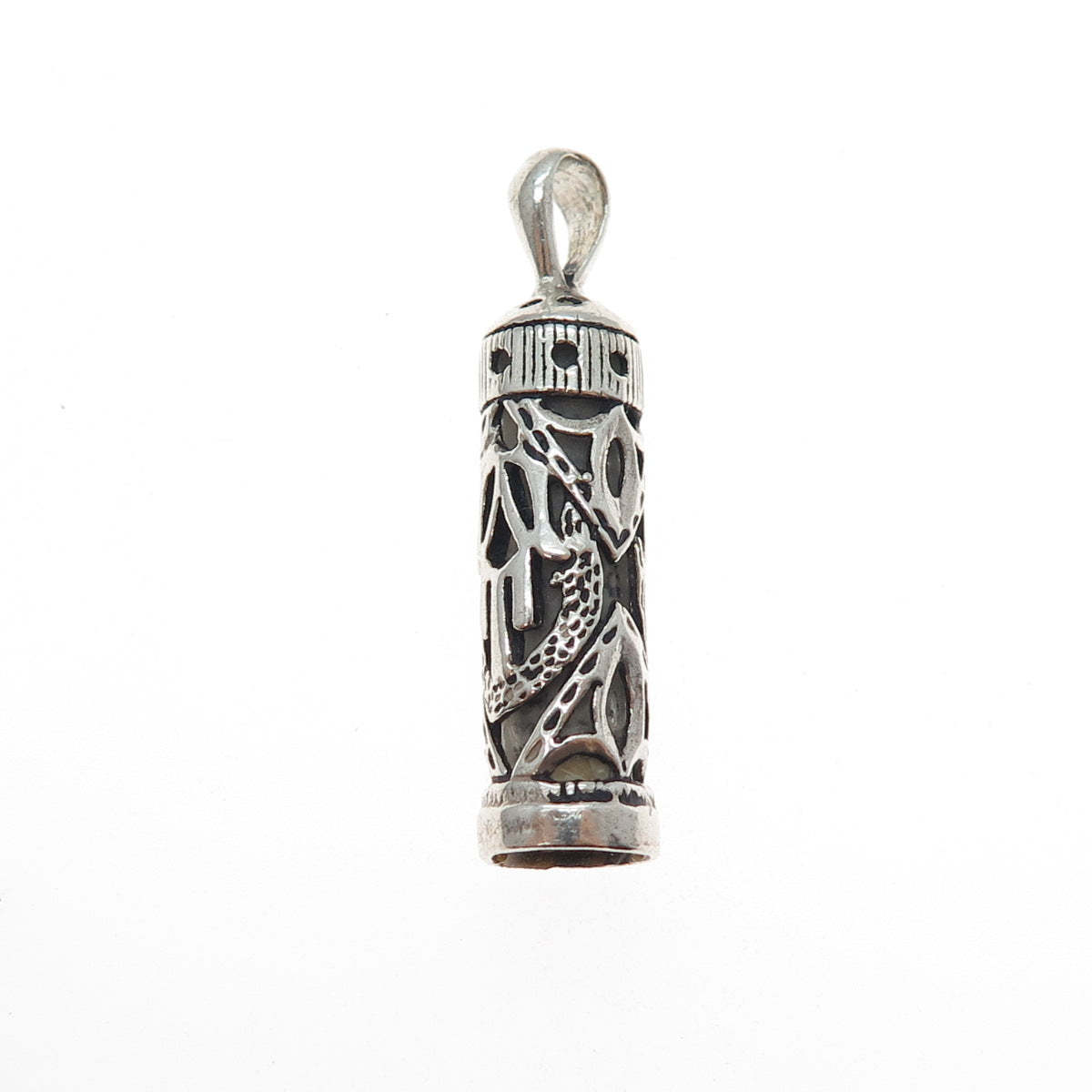 925 Sterling Silver Vintage Mezuzah Scroll Oxidized Charm Pendant