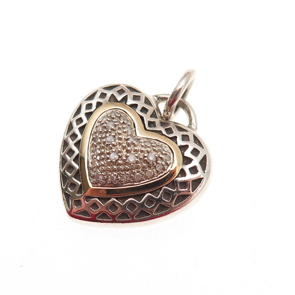 Town & Country 925 Sterling Silver 14K Gold Vintage Real Diamond Heart Pendant