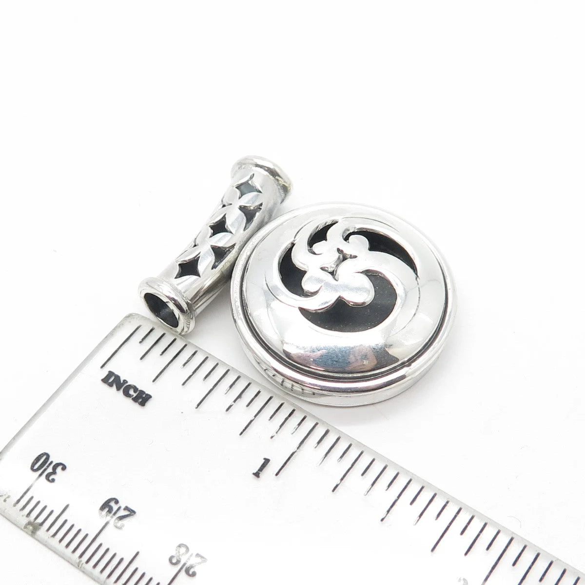 925 Sterling Silver Vintage ATI Floral Modernist Slide Pendant