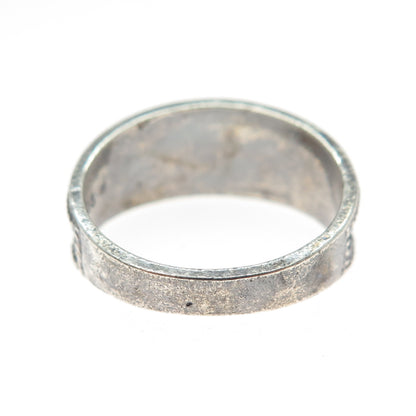 KEN CRAFTS 925 Sterling Silver Vintage Flower Blossom Oxidized Ring Size 9.25