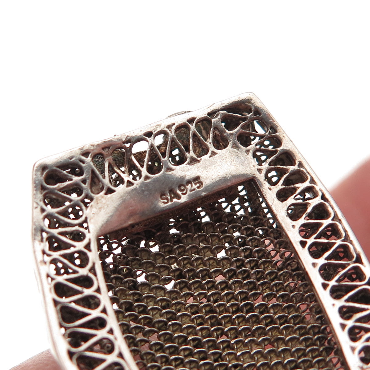 925 Sterling Silver Gold Plated Vintage Floral Filigree Panel Link Bracelet 7.5"