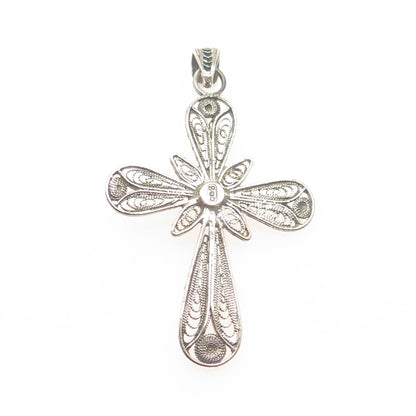 800 Silver Antique Art Deco Cannetille Filigree Cross Pendant