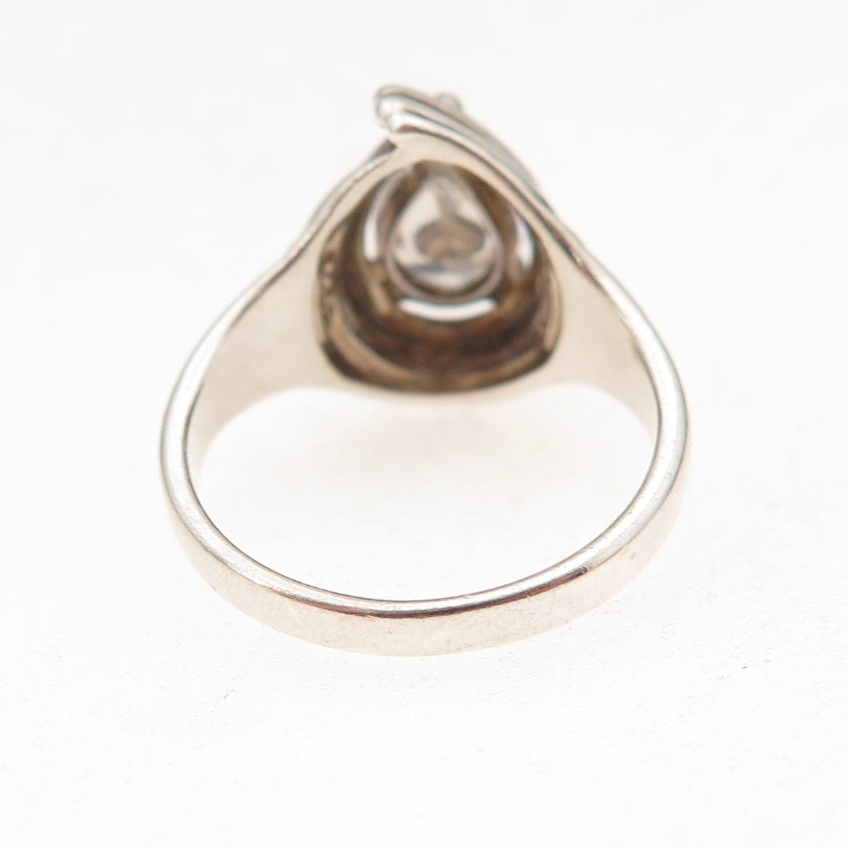 925 Sterling Silver Vintage Pear-Cut C Z Modernist Oxidized Ring Size 8.25