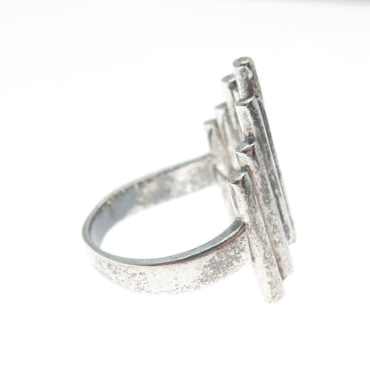 925 Sterling Silver Vintage Fence Modernist Oxidized Ring Size 8.25