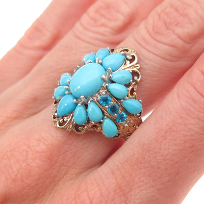 D'Joy Sterling Silver 2-Tone Real Sleeping Beauty Turquoise Apatite Ring Size 8