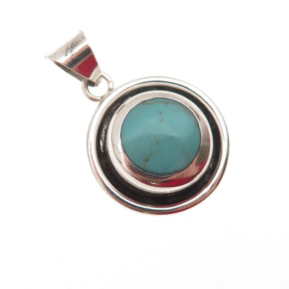 925 Sterling Silver Vintage Mexico Real Turquoise Modernist Charm Pendant