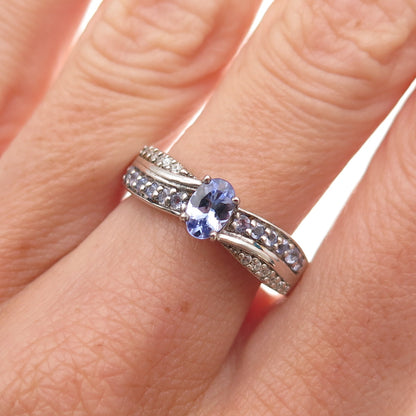 Chuck Clemency 925 Sterling Silver Real Tanzanite & White Topaz Ring Size 8