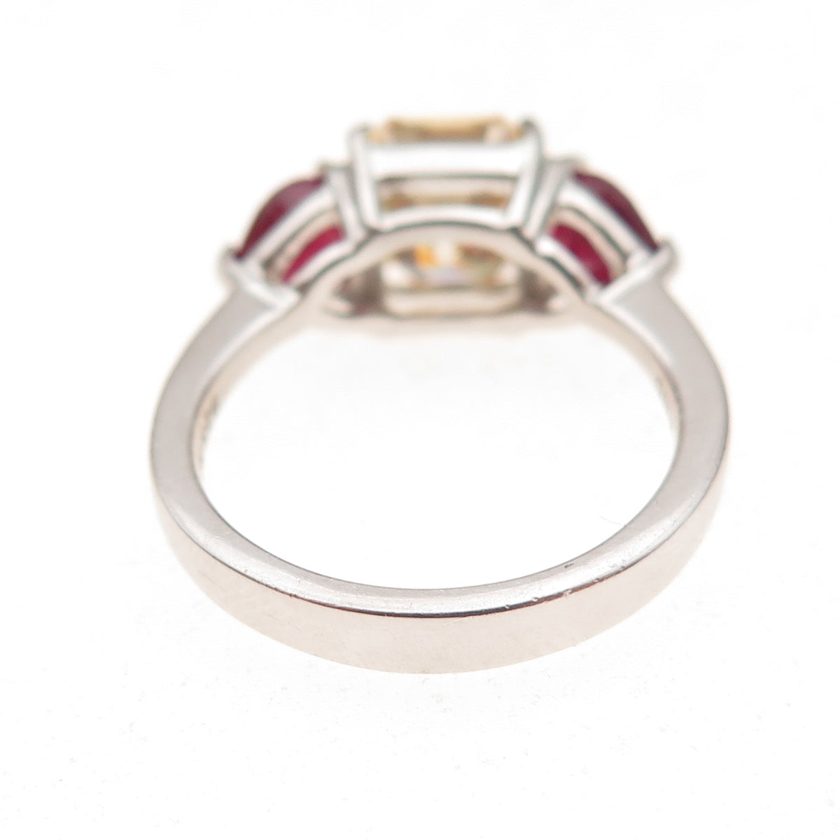 925 Sterling Silver Real Pear-Cut Ruby & Asscher-Cut C Z Ring Size 6