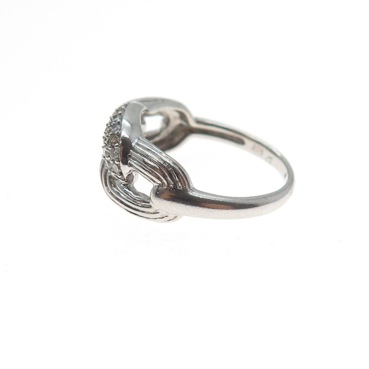 SAI 925 Sterling Silver Round-Cut C Z Chain Link Ring Size 7