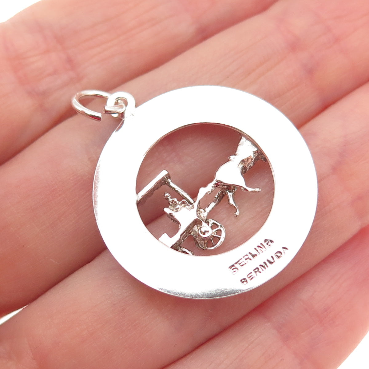BERMUDA 925 Sterling Silver Vintage Carriage Charm Pendant