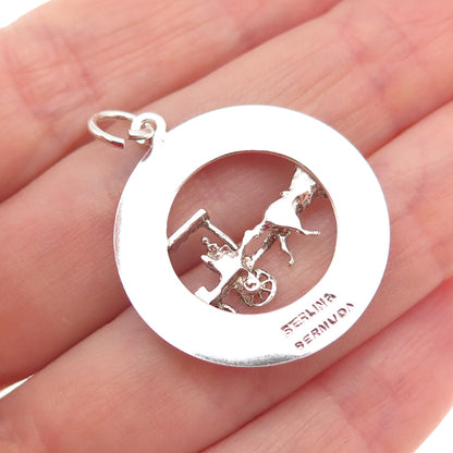 BERMUDA 925 Sterling Silver Vintage Carriage Charm Pendant