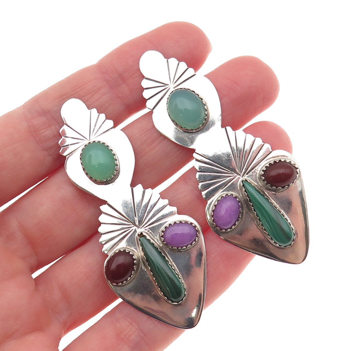Cester Charley Navajo Old Pawn 925 Sterling Silver Vintage Multi-Gem Earrings