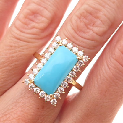 D'Joy 925 Sterling Silver Gold Plated Real Turquoise & Moissanite Ring Size 8