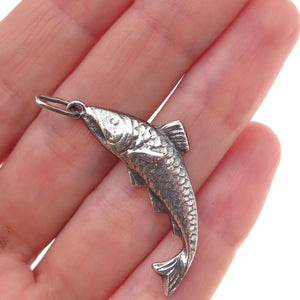 900 Silver Vintage Koi Fish Oxidized Charm Pendant