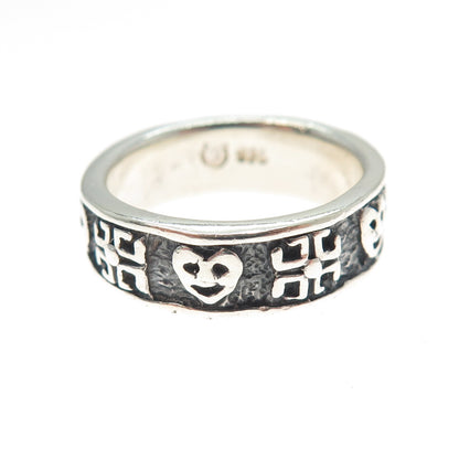 925 Sterling Silver Vintage Heart Face Sun Symbol Oxidized Band Ring Size 7