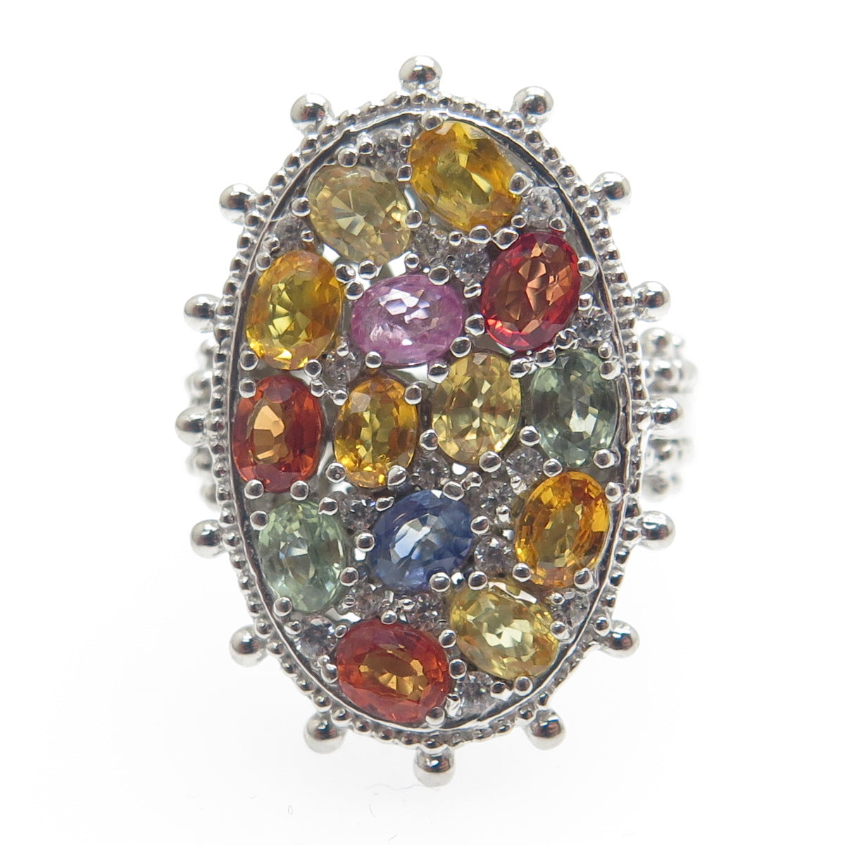 925 Sterling Silver Real Multi-Color Sapphire Cluster Ring Size 5.25