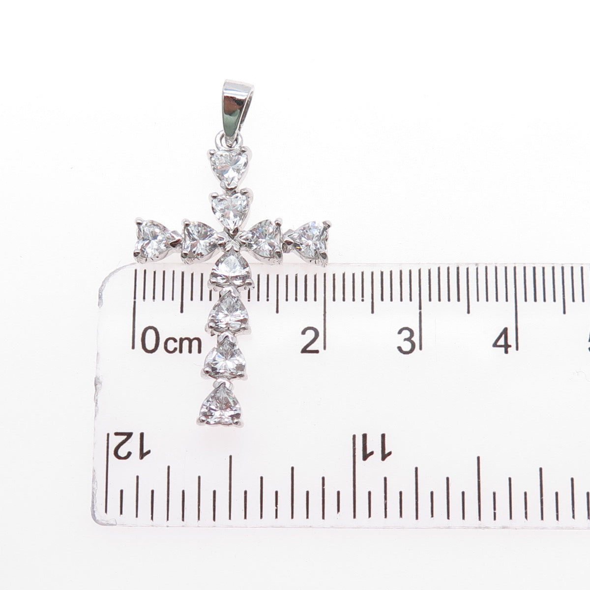 925 Sterling Silver Heart-Cut C Z Cross Charm Pendant