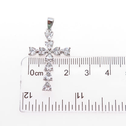 925 Sterling Silver Heart-Cut C Z Cross Charm Pendant