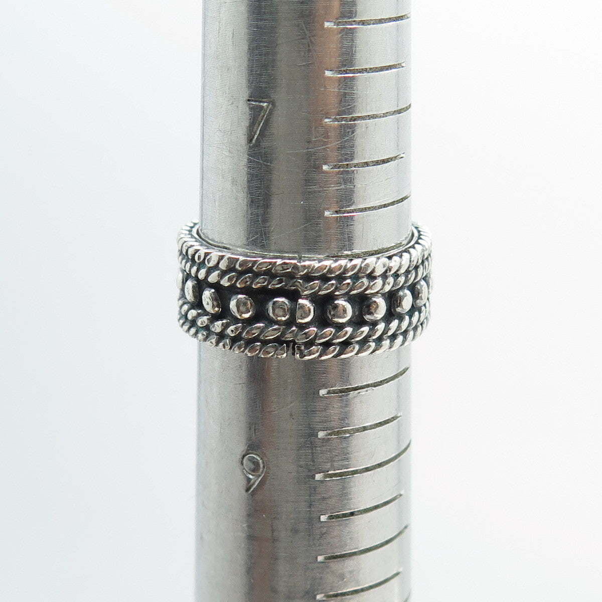 925 Sterling Silver Vintage Mexico Granulated Roped Band Ring Size 8.25