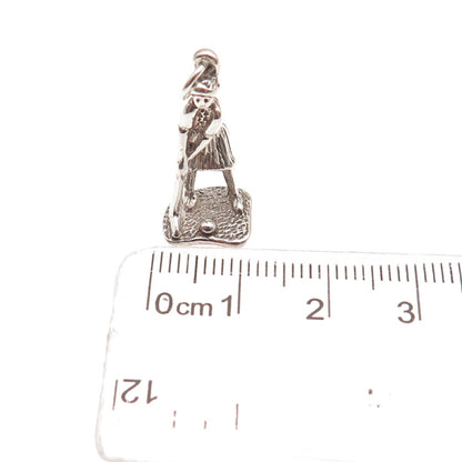 Sunwest 925 Sterling Silver Vintage Female Golf Player 3D Mini Charm Pendant